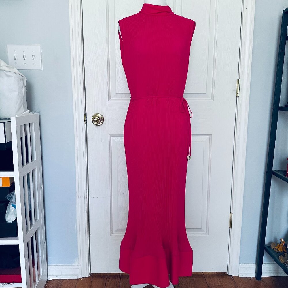 MILLY MELINA PLEATED LONG DRESS GOWN WITH BOW AT THE BACK PINK BARBIECORE